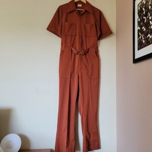 Vintage 70s Men's Women's Burnt Orange Utility Coverall Jumpsuit Size 40